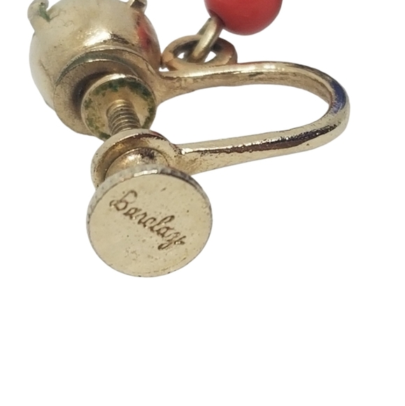 BARCLAY VINTAGE 1950s FAUX LAPIS LAZULI & PEARL DROP SCREW BACK STYLE EARRINGS - Picture 6 of 6